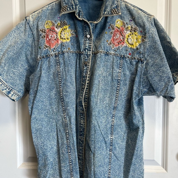 VTG 80s Western Denim Bedazzled With Floral Patch - Picture 1 of 3
